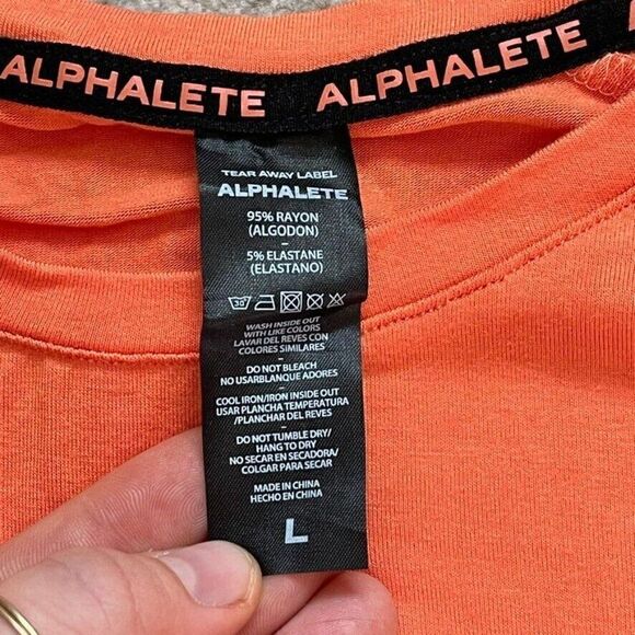 Alphalete Mens Athletic Orange Cotton Blend Short Sleeve Tee Shirt Sz L - Picture 2 of 3